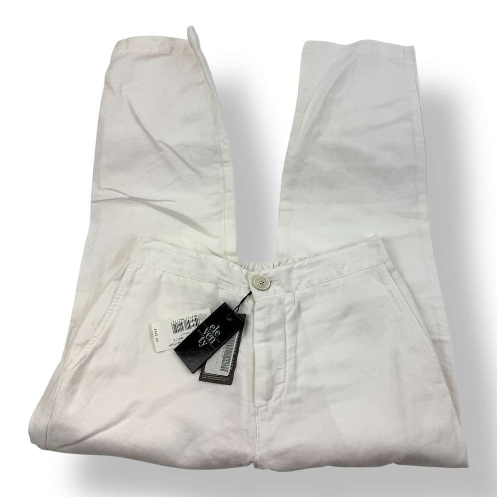 Eleventy White Linen Cotton Stretch Band Pants Women's Size US 4 EU‎ 42 NWT